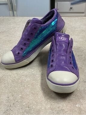 Ugg Laela Sequin Purple/ teal  Mermaid Slip on Shoes size 8 Sherpa Lined